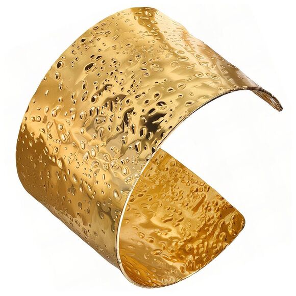 18K Gold Plated Women's Wide Cuff Bracelet Textured Look Bold Statement - Picture 1 of 12